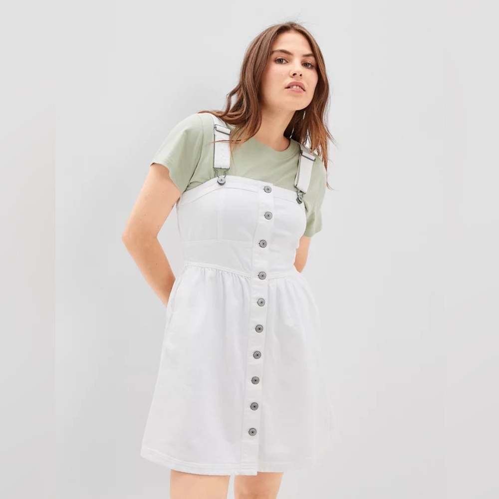 American Eagle White Button-Front Denim Mini Dress